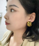 Fine Gold Copper Ellipse Ink Bamboo Stud Earrings